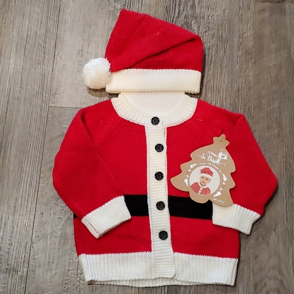 So 'Dorable Baby Photo Op Santa Hat & Sweater Set Size 0-6 Months